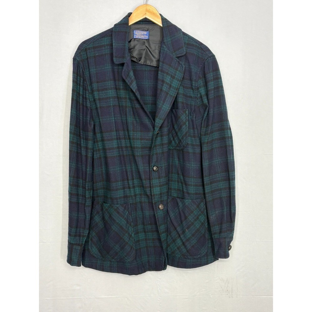 Pendleton Coat Blazer Womens Blue Tartan Plaid Single Breasted Large Vintage
